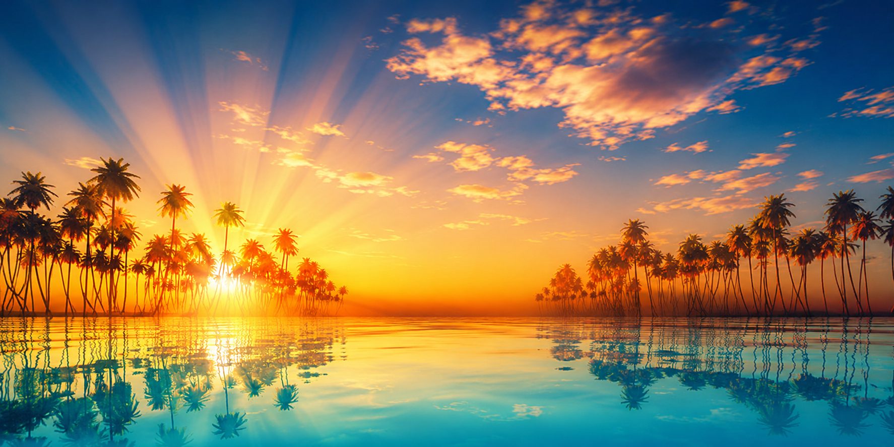Sunset over the water